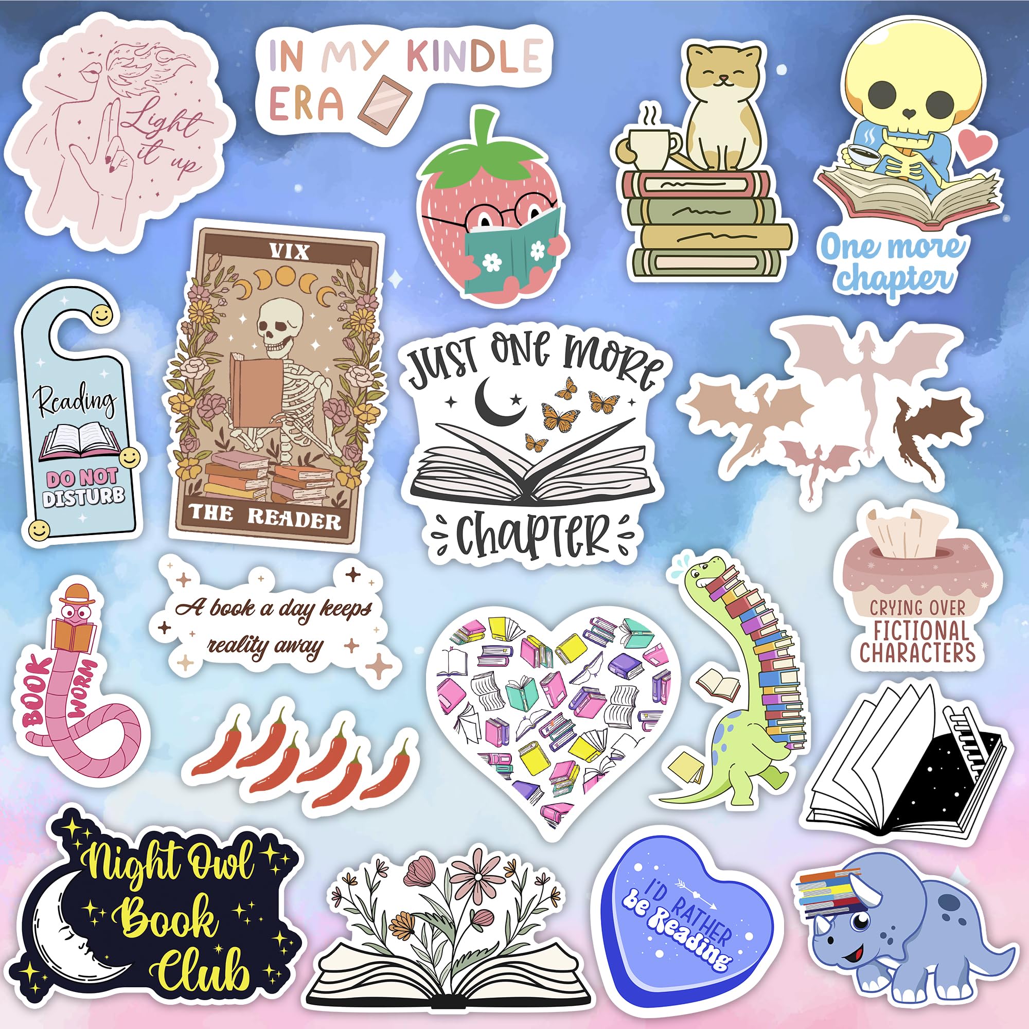 Debinolo 100 PCS Book Stickers - Cute Holographic Vinyl Decals for Kindle, iPad, Laptop, and Water Bottles - Bookish Design for Girls